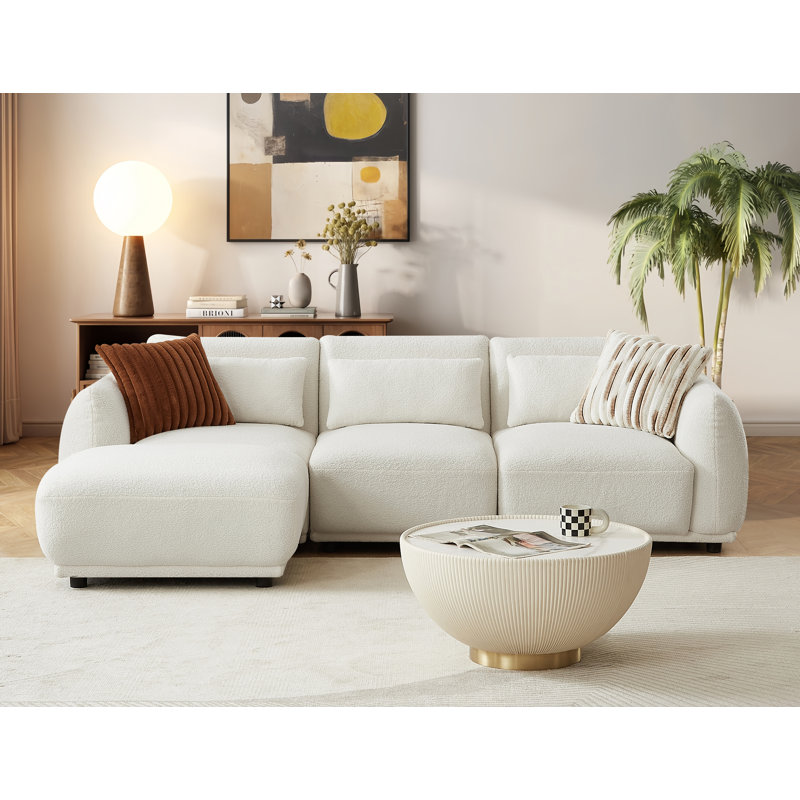 Ballyrobert 4 Piece Upholstered Sectional Latitude Run Fabric White Wool